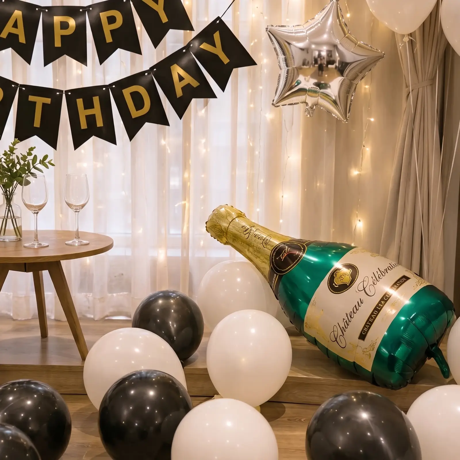 Balloon Home Decoration for Birthday with 50 balloons on floor and wall — photo 2