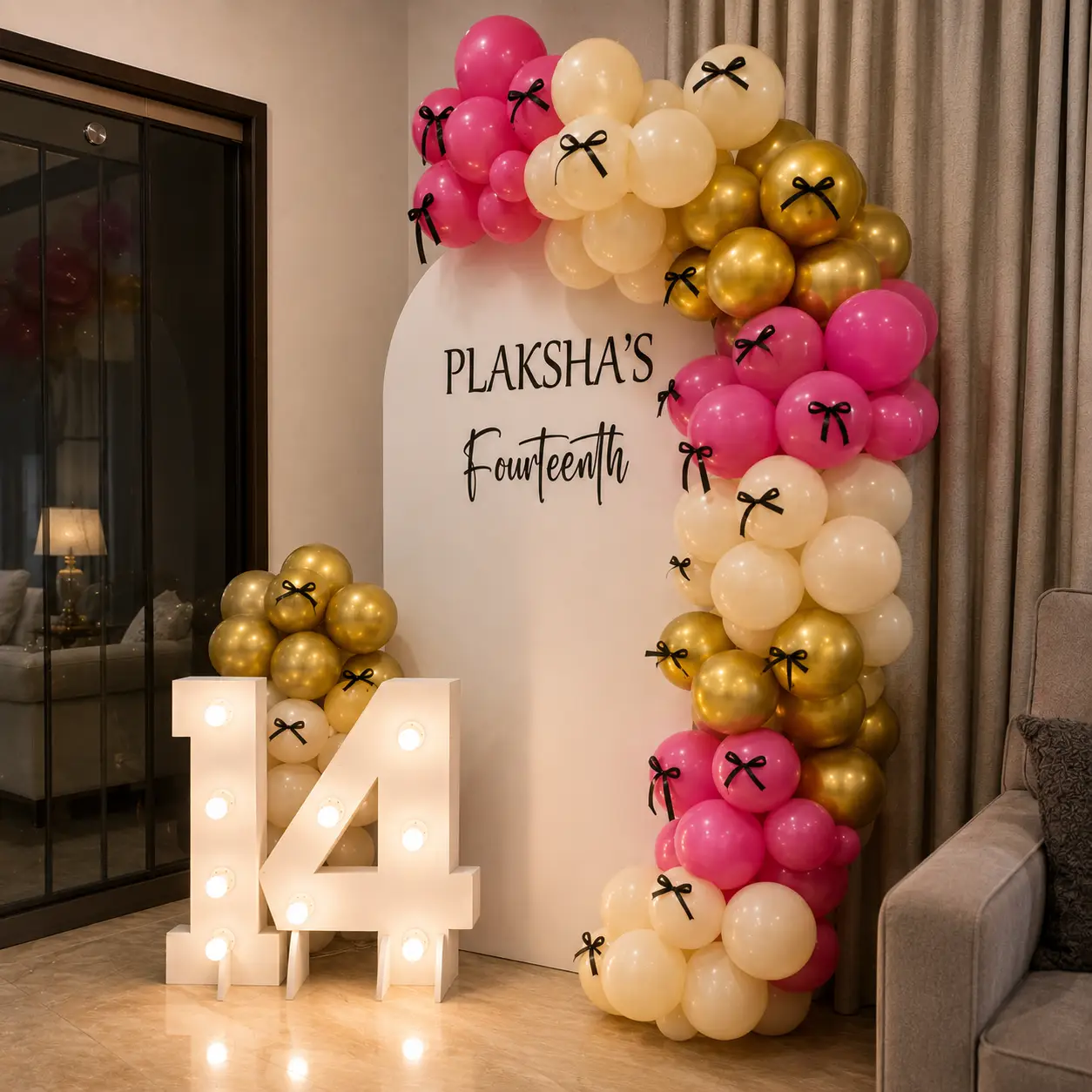 Birthday Backdrop Decor in Bow Theme with customized backdrop with stand — photo 2