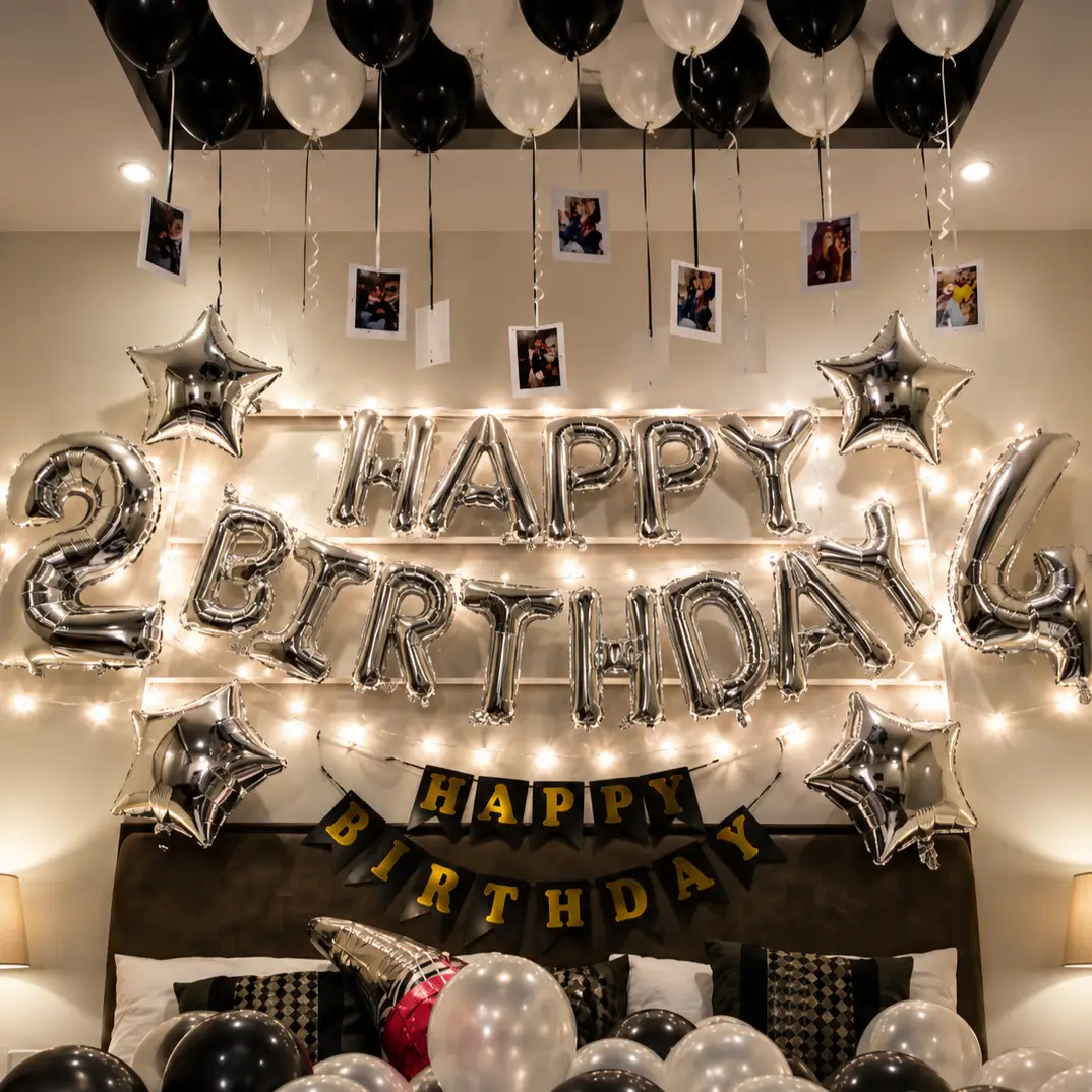 Black Silver Room Decoration with happy birthday letter foil — photo 2