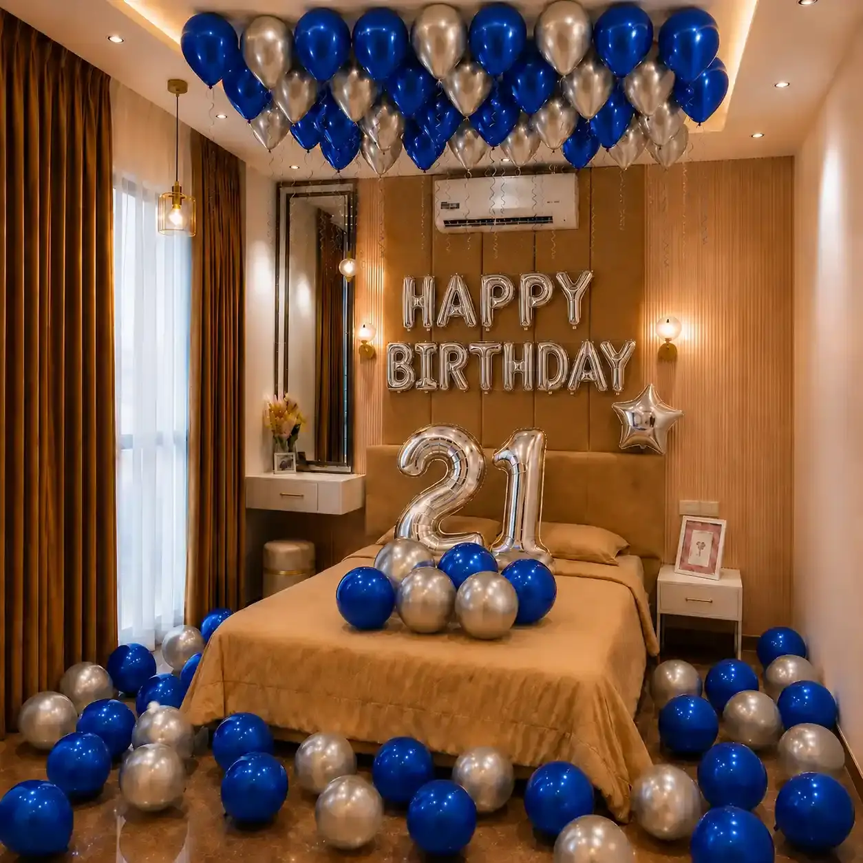 Blue Silver Theme Birthday Decoration at Home