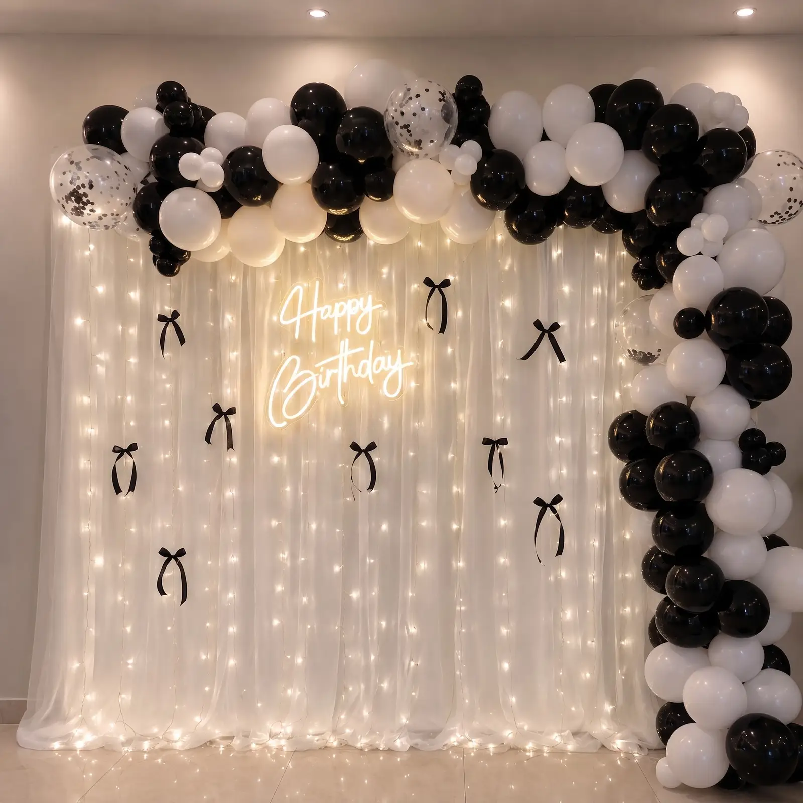 Elegant Black & White Bow Balloon Setup Birthday decoration with 180 balloons for arch decoration — photo 2