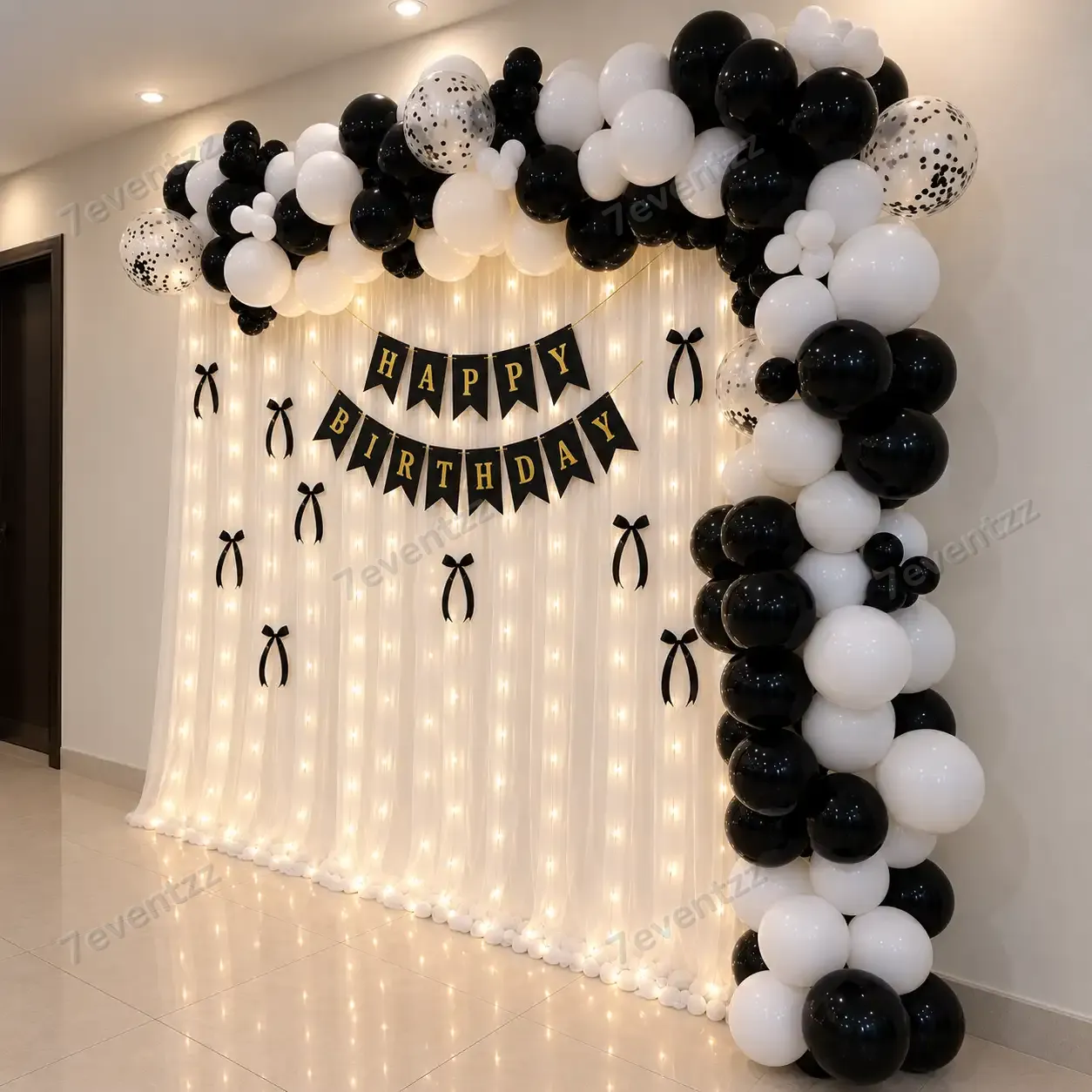 Elegant Black & White Bow Balloon Setup Birthday decoration with 180 balloons for arch decoration — photo 2