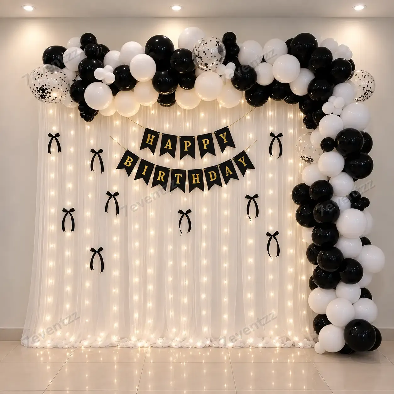 Elegant Black & White Bow Balloon Setup