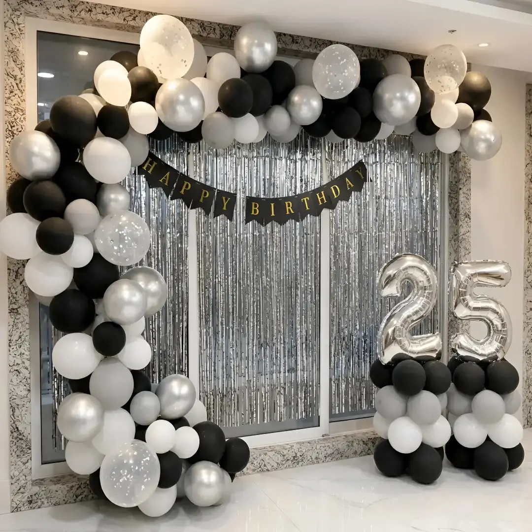 Happy Birthday Balloon Arch with balloon arch on wall of 170 balloons — photo 2