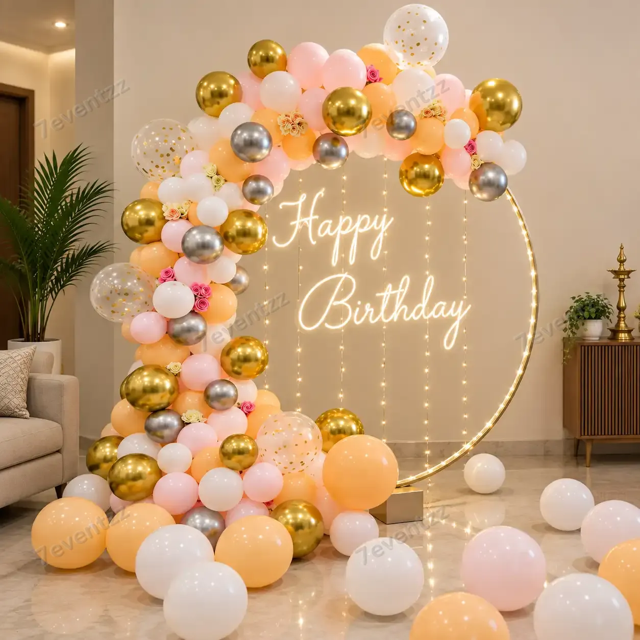 Happy Birthday Neon Premium decoration with ring backdrop with happy birthday — photo 2