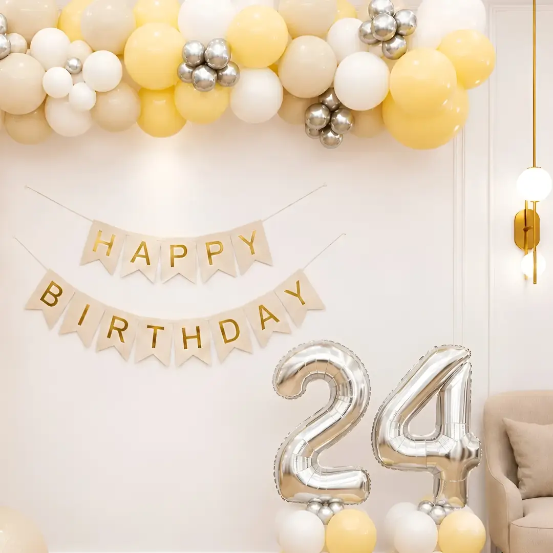 Minimalist Birthday Decoration with Pastel Balloons with balloon arch of 160 balloons — photo 2