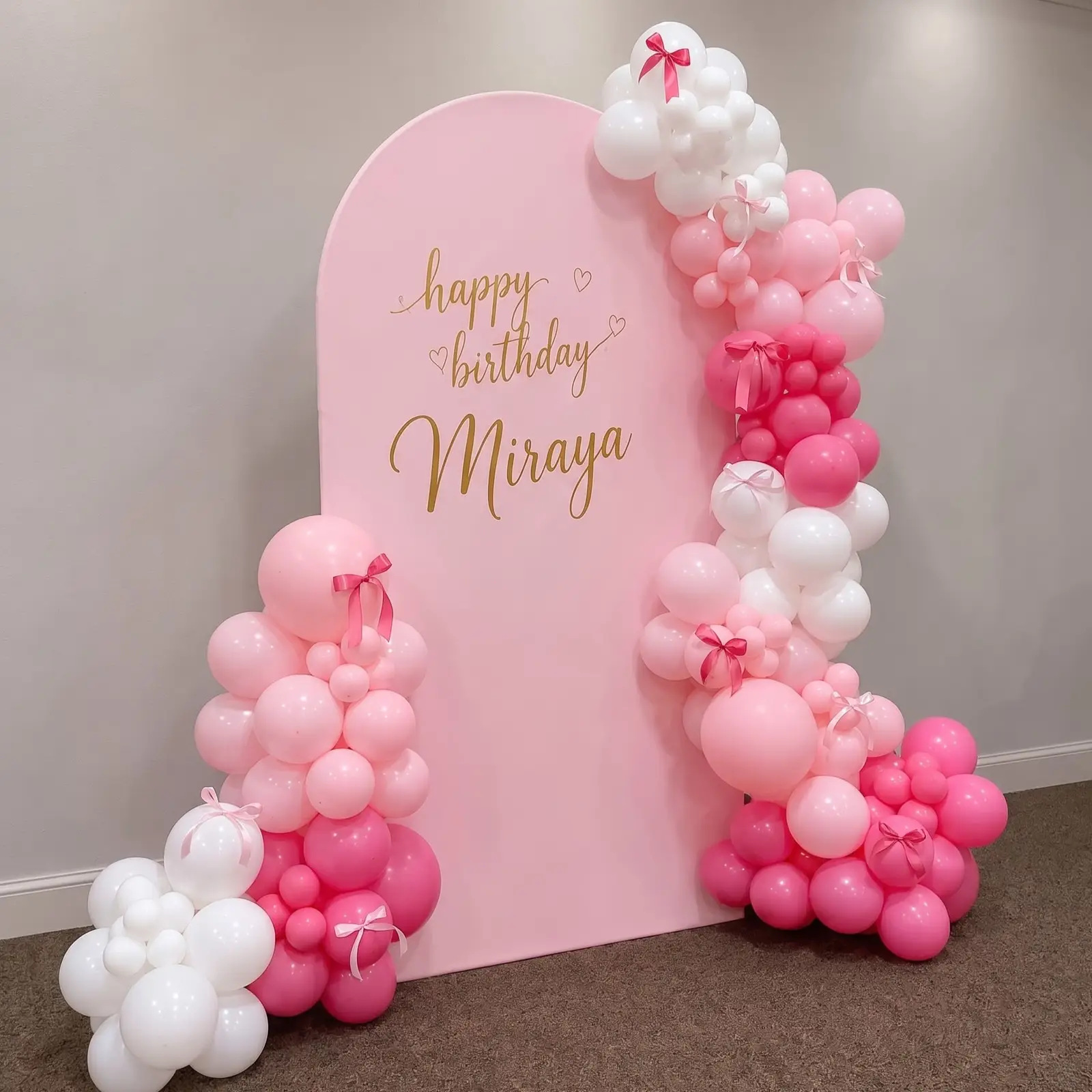 Pink Birthday Balloon Backdrop with customized backdrop with stand — photo 2