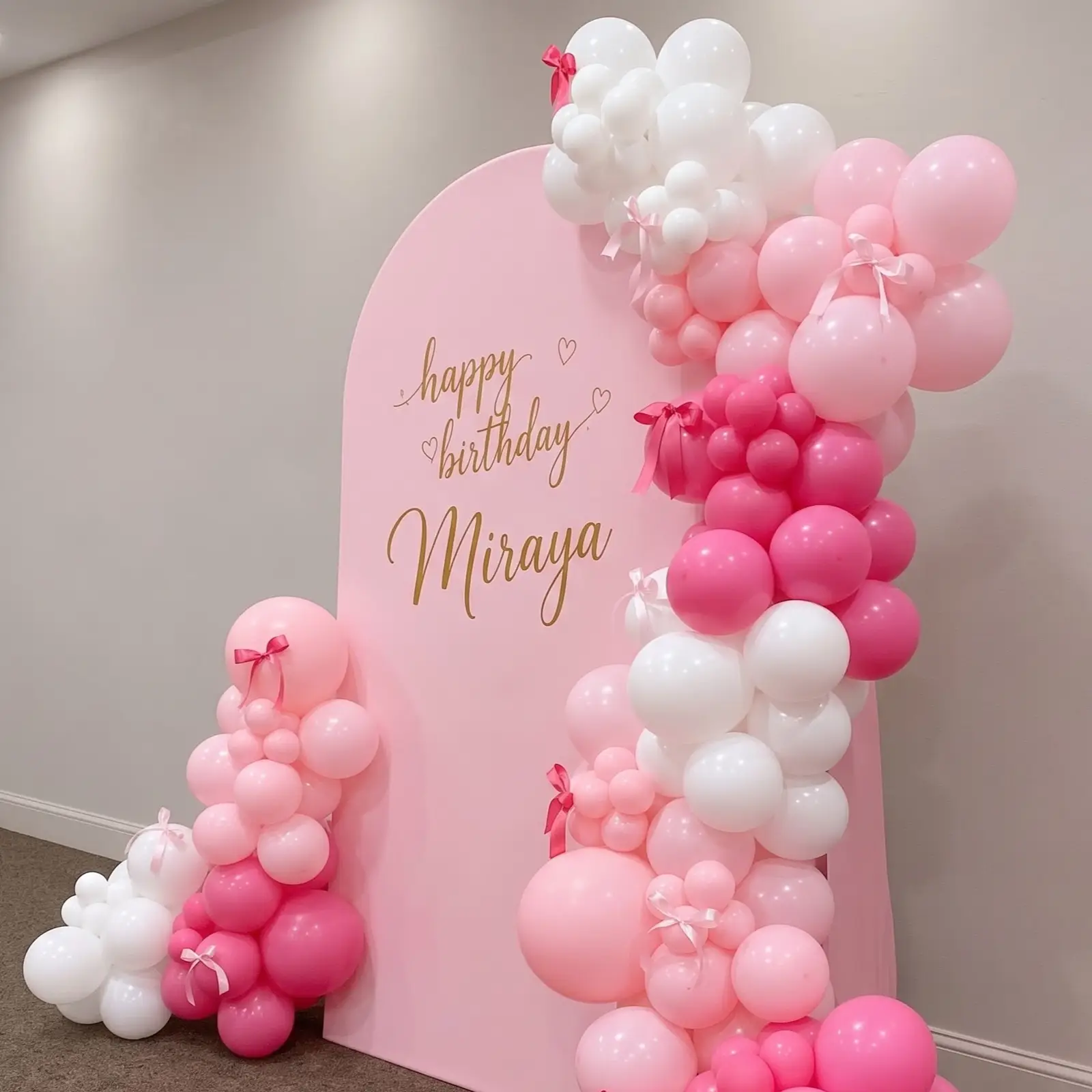 Pink Birthday Balloon Backdrop with customized backdrop with stand — photo 3