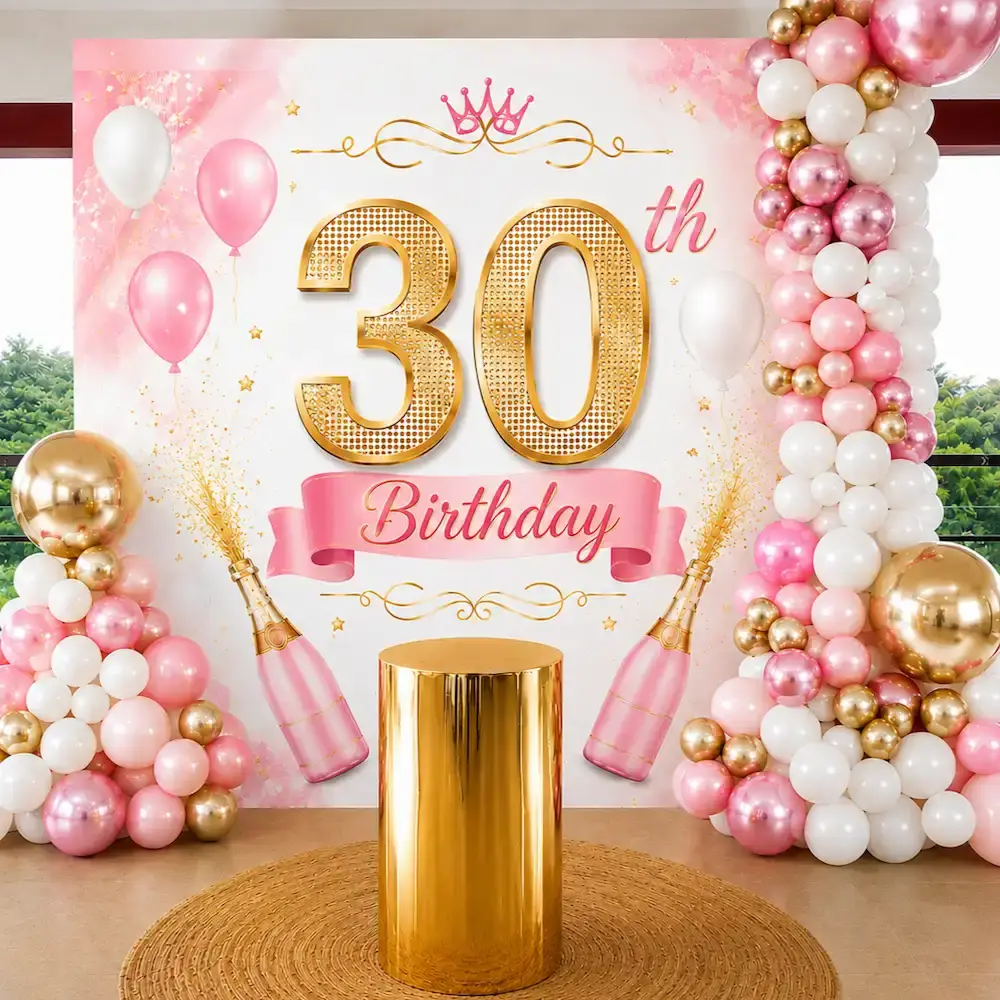 Premium Birthday Backdrop Decoration with customized flex on stand — photo 3