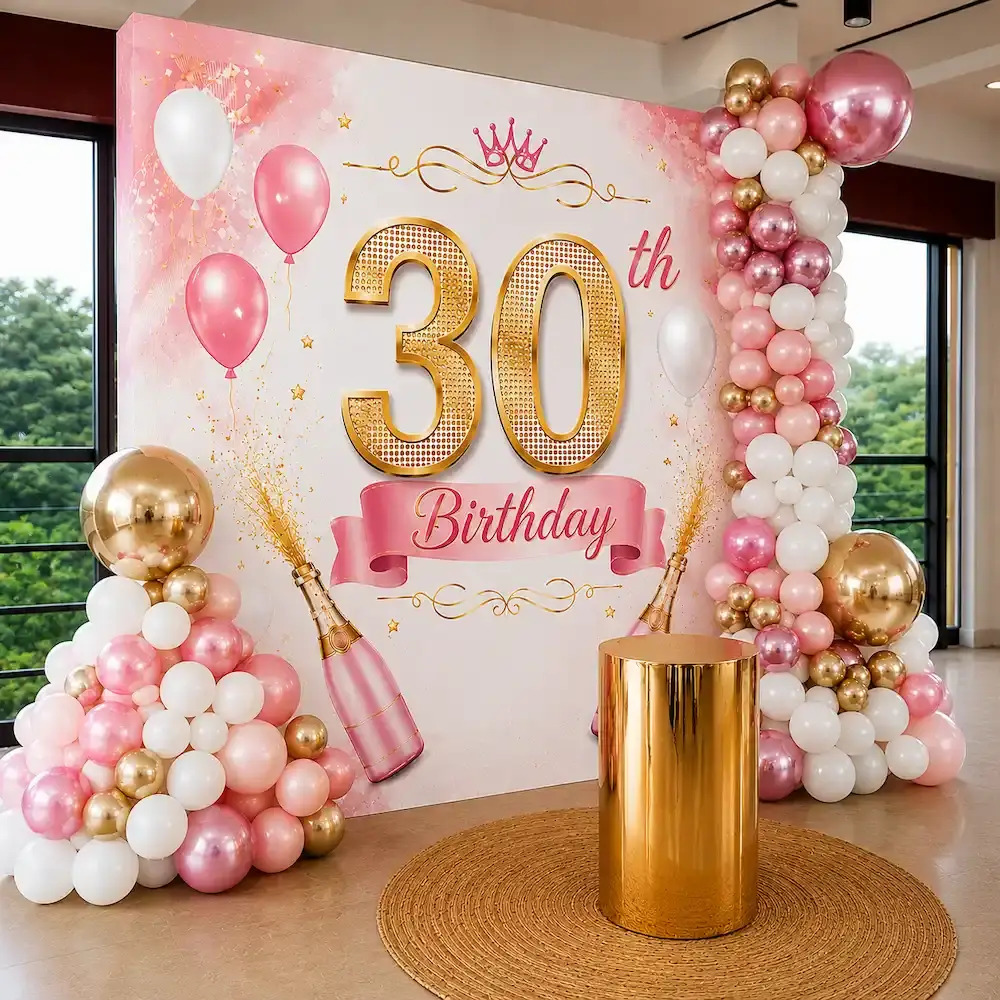 Premium Birthday Backdrop Decoration with customized flex on stand — photo 2