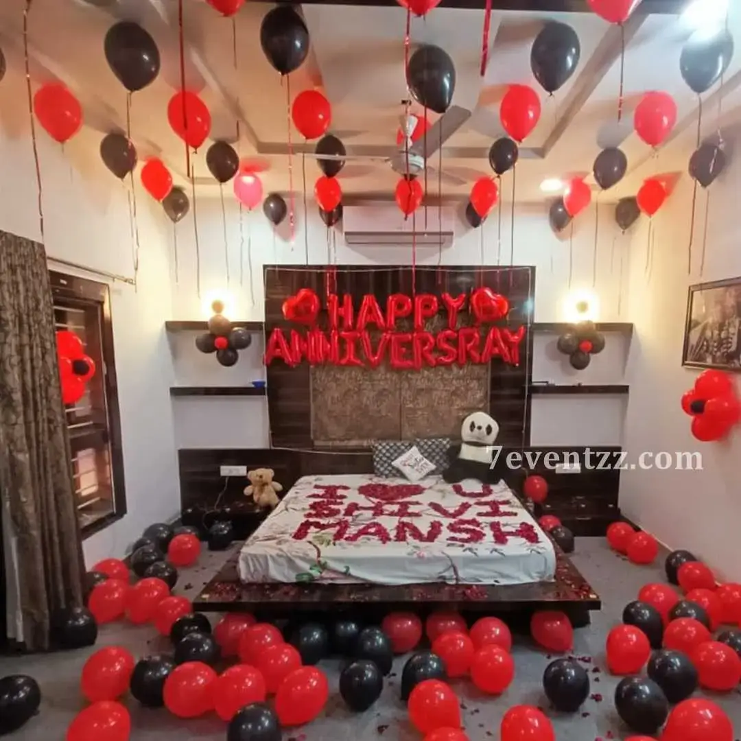 Happy Anniversary Room Decoration with 70-80 balloons on ceiliing — photo 2