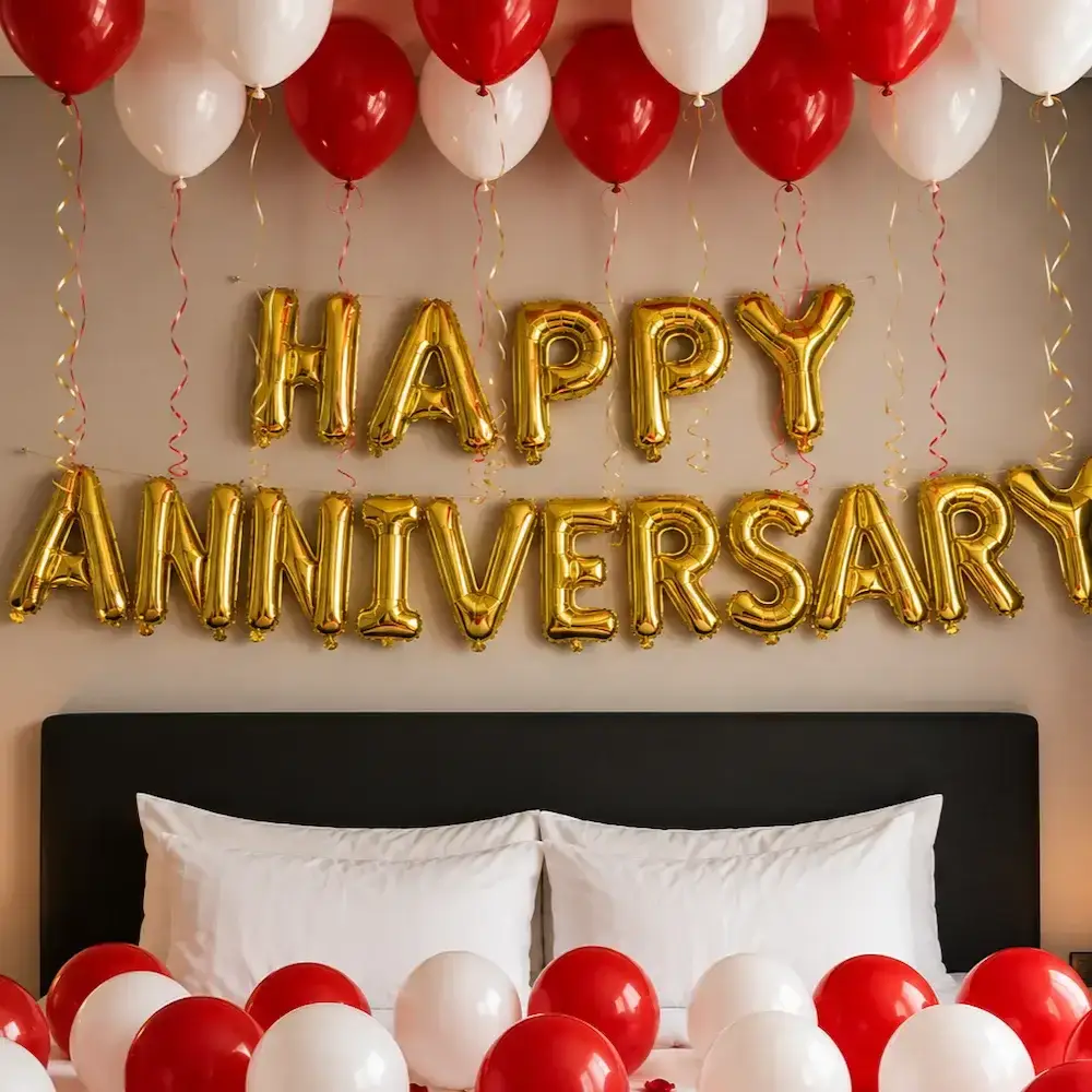 Simple Anniversary Decoration with 30-40 balloons on ceiling — photo 2