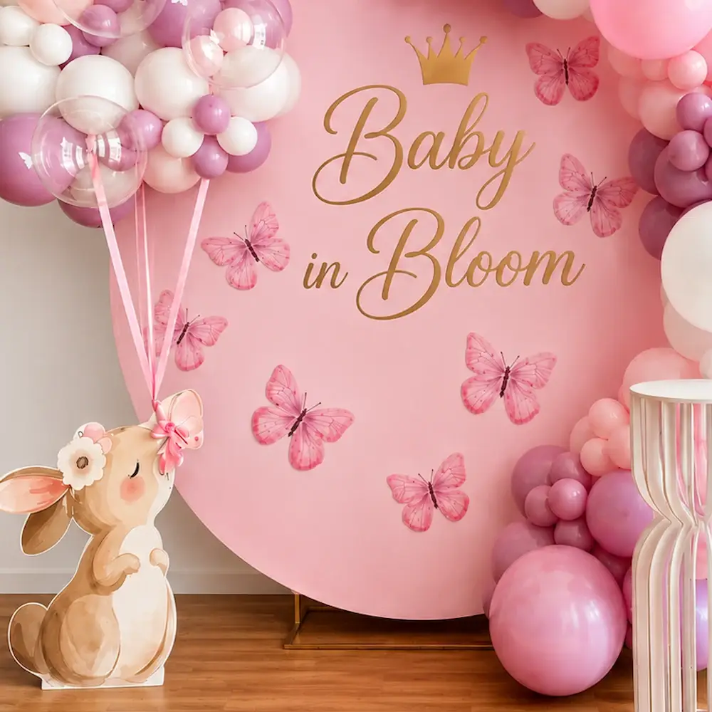 Baby in Bloom Backdrop Decoration for Baby Shower with customized backdrop on ring — photo 3