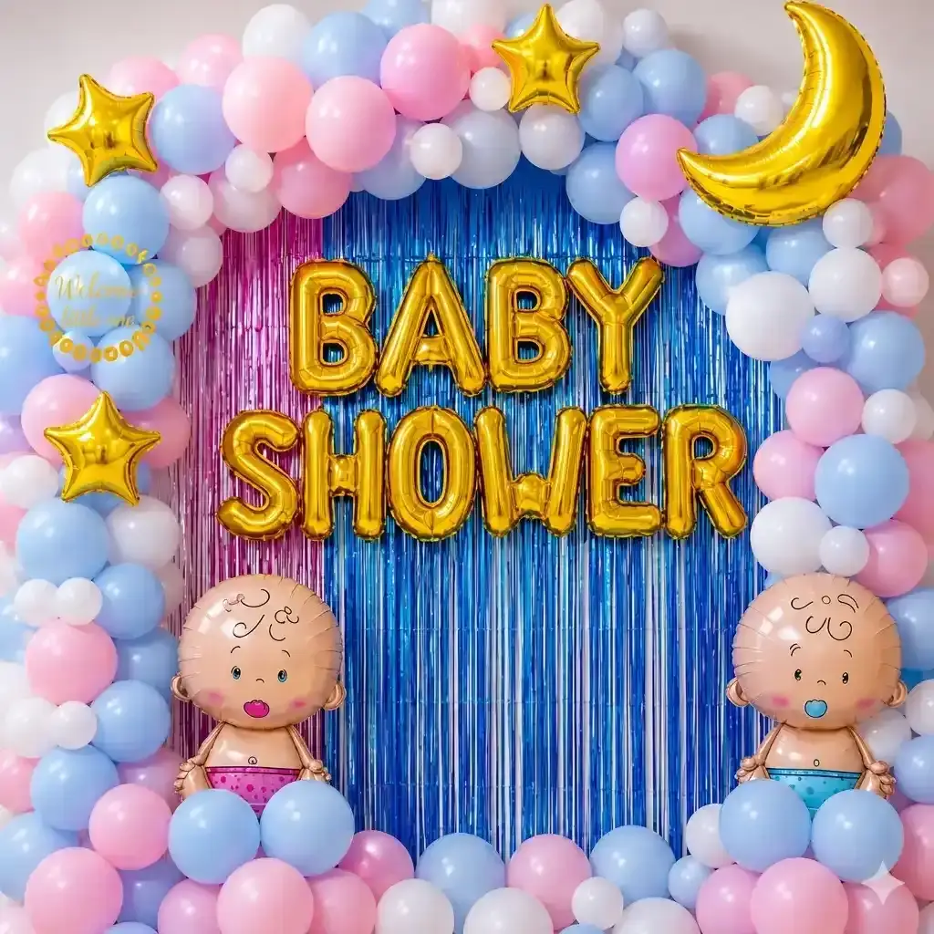 Baby Shower Decoration at Home with Balloon with 2 frill curtains — photo 2