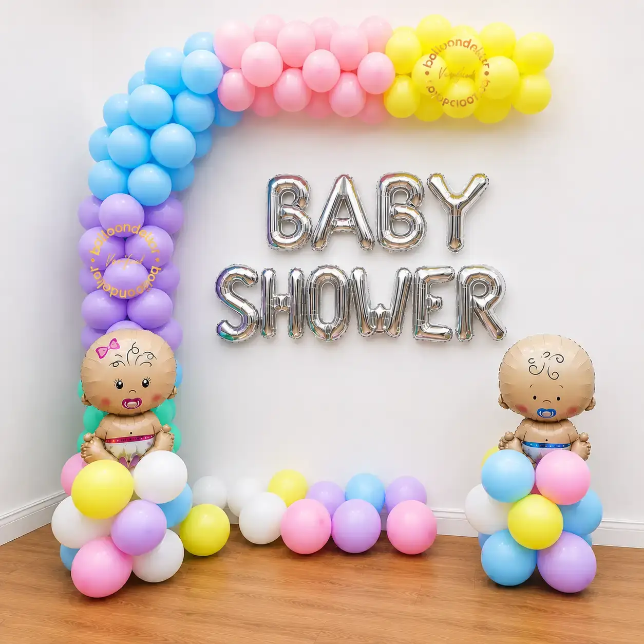 Simple Baby Shower Decoration at Home with balloon arch of 160 balloons — photo 2
