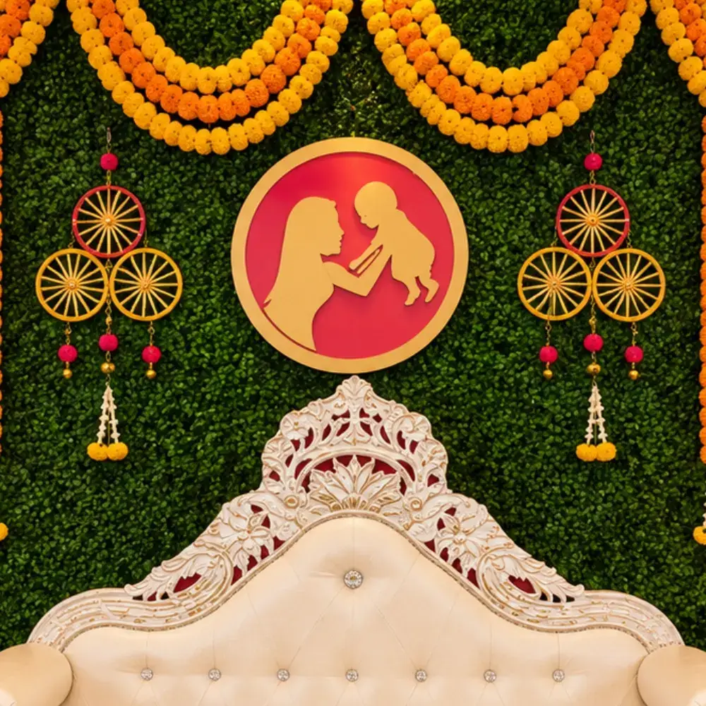Traditional Godh Bharai Backdrop Baby Shower decoration with green backdrop (8*8 feet) — photo 2
