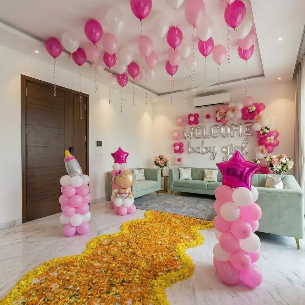 Baby Girl Welcome Balloon Decoration for Baby Welcome with 120 balloons for arch decoration — photo 2