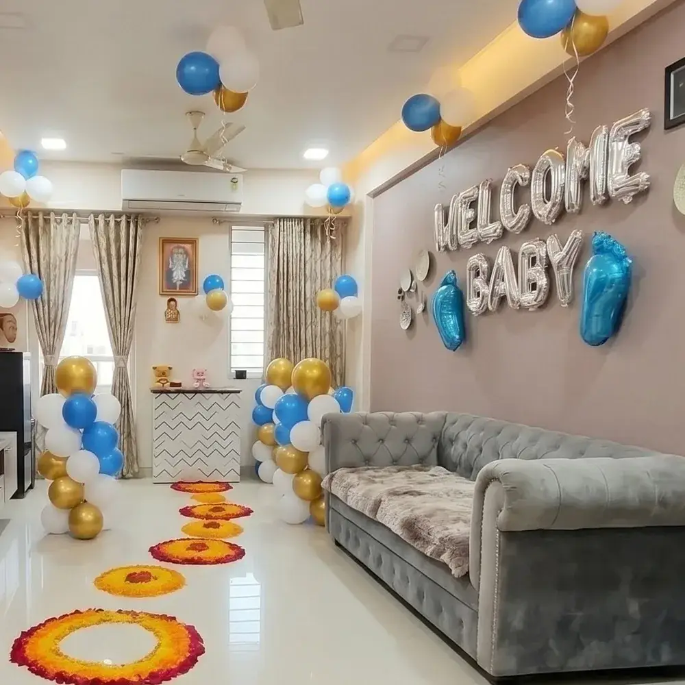 Welcome Baby Floral decoration for Baby Welcome with 100 balloon living area decoration — photo 3