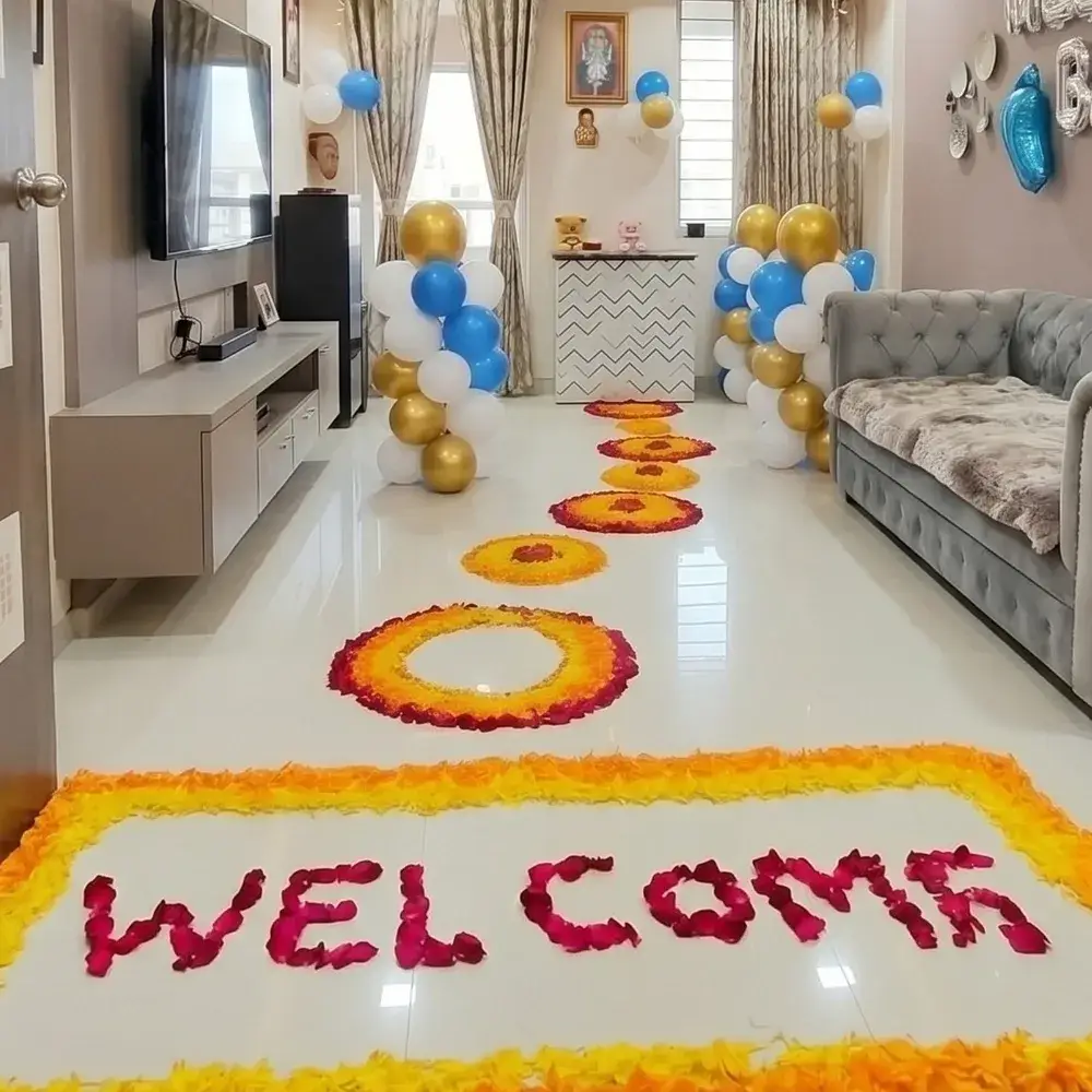 Welcome Baby Floral decoration for Baby Welcome with 100 balloon living area decoration — photo 2