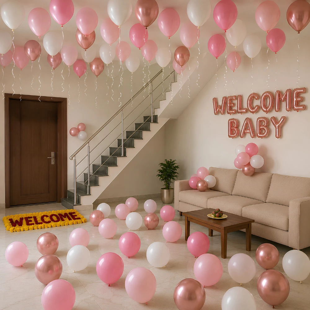 Welcome Baby Girl Ceiling Balloon Decoration for Baby Welcome with welcome baby foil
