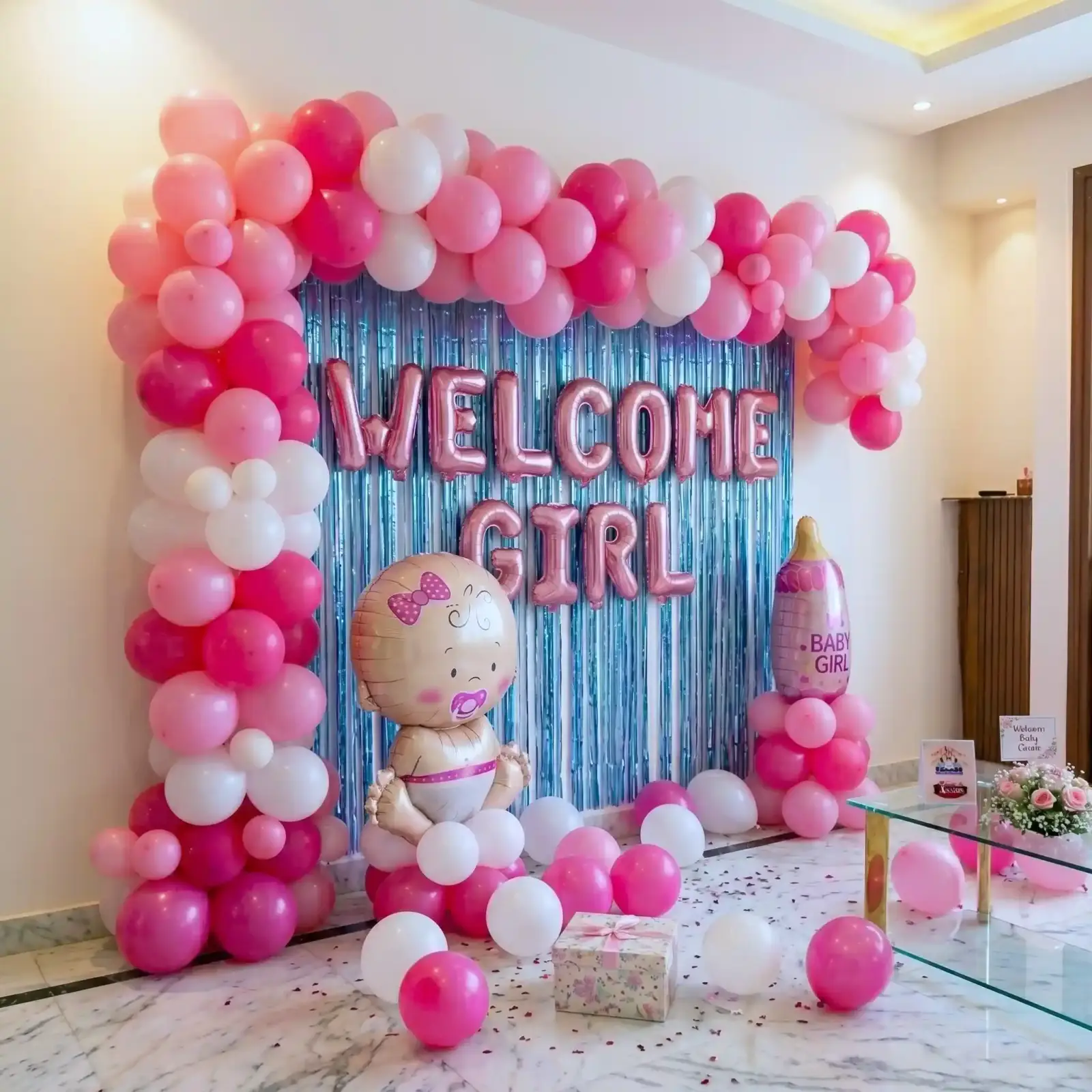 Welcome Girl Balloon Decoration for Baby Welcome with balloon arch of 150 balloons — photo 2