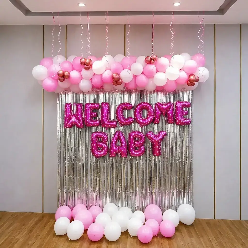 Welcome Princess Decoration for Baby Welcome with 2 frill curtains on wall — photo 2