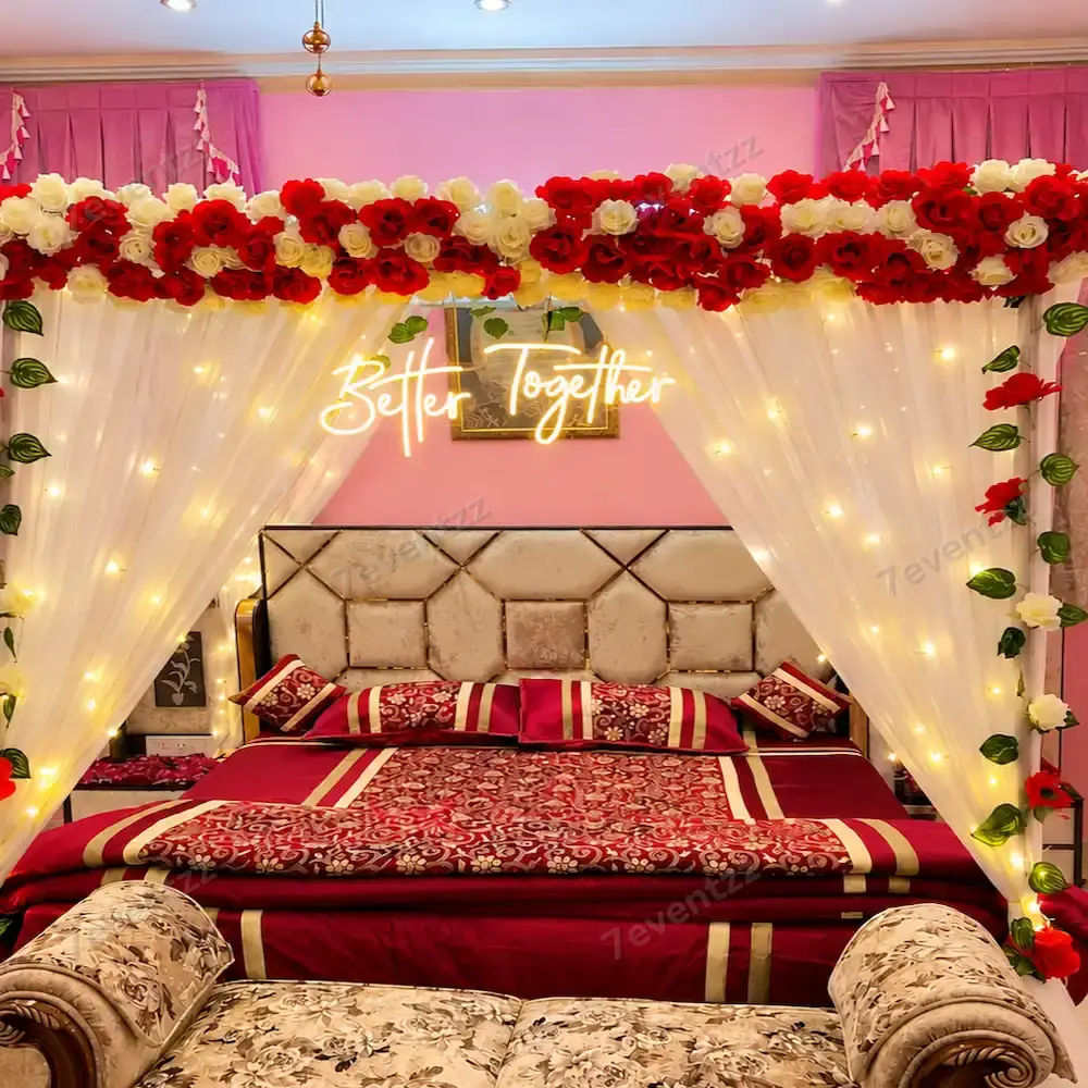 Bed Decoration for Wedding Night for First Night with better together neon light — photo 2
