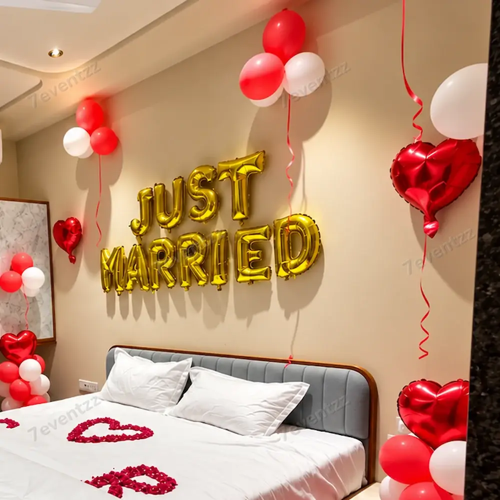 First Night Floral Decoration with just married foil balloon — photo 3