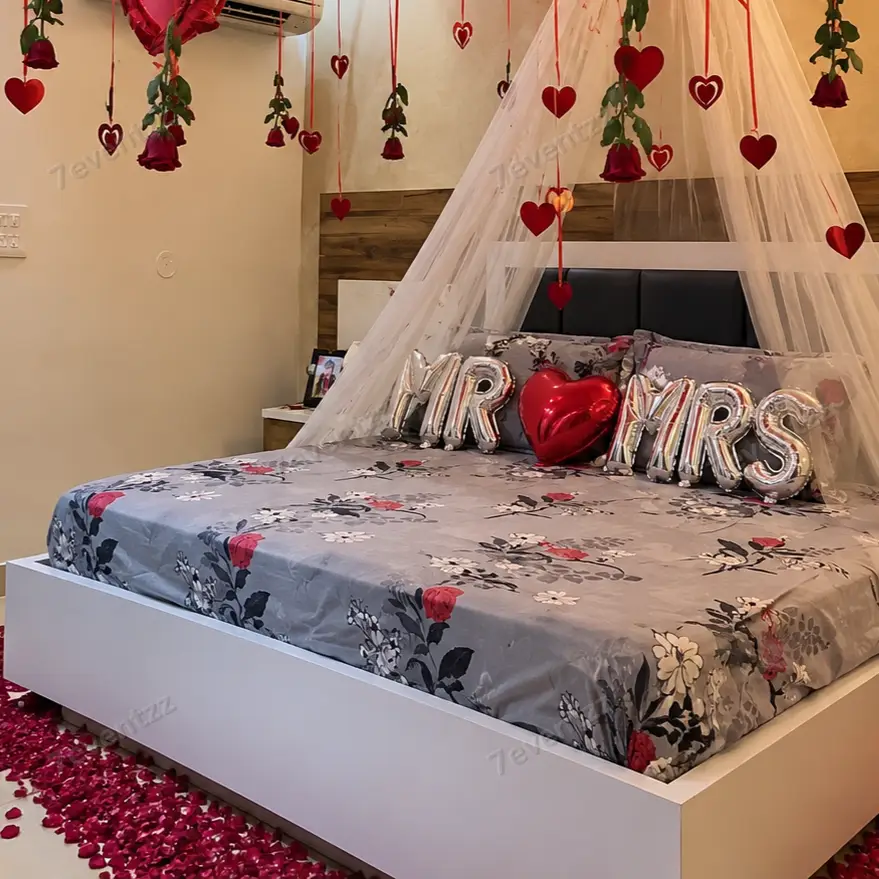 Just Married Room Decoration for First Night with mr and mrs foil balloons — photo 2