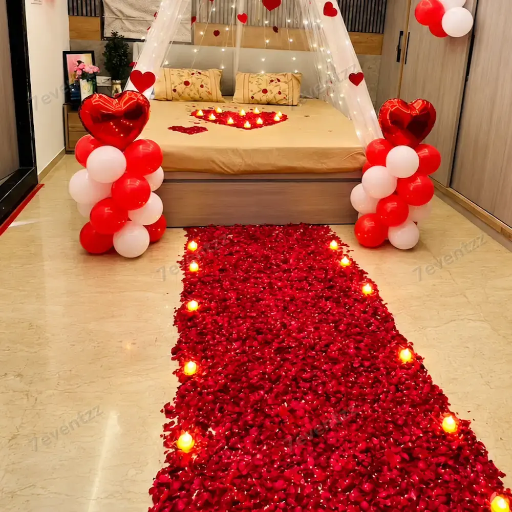 Premium Wedding First Night Decor with 2 heart foil on a balloon pillar of 25 balloons each — photo 2