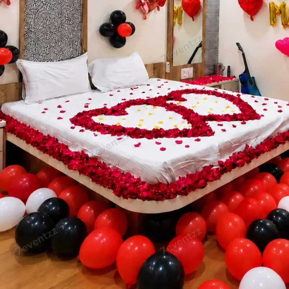 Red Rose Bedroom Decoration for First Night with 100 balloons — photo 2