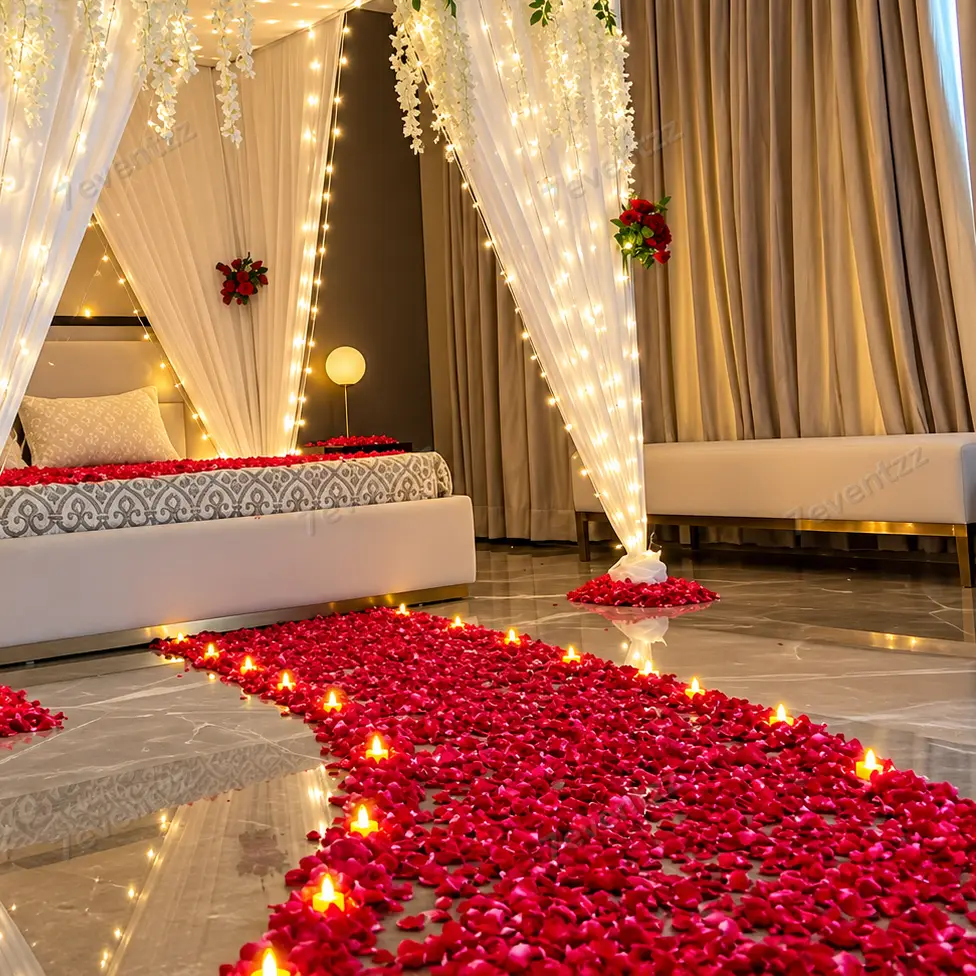 Romantic Bed Cabana Decoration for First Night with 4 artificial flower bouquet — photo 2