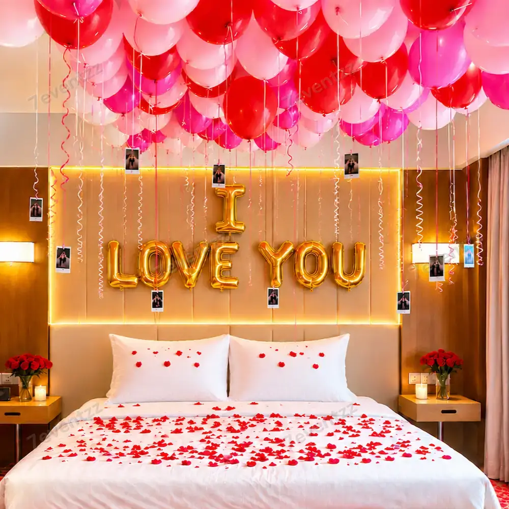Romantic Bedroom Decor for First Night with i love you foil balloon — photo 2