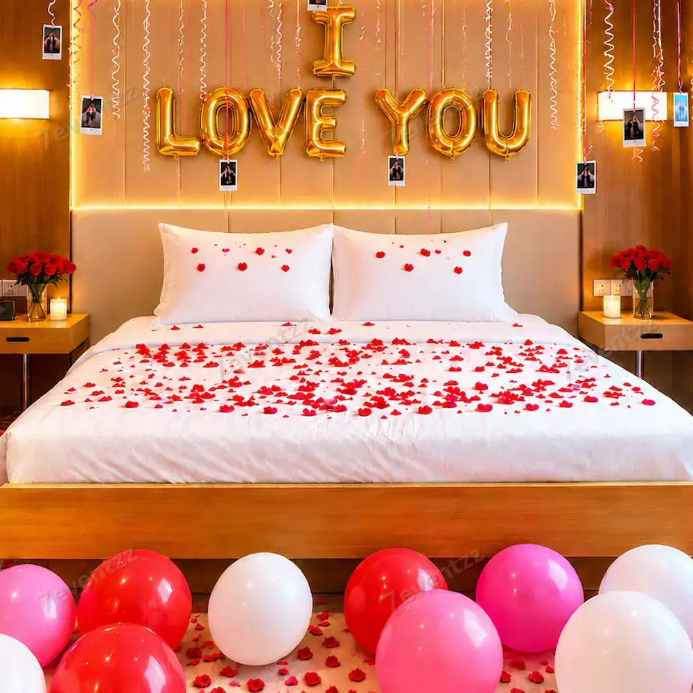 Romantic Bedroom Decor for First Night with i love you foil balloon — photo 3