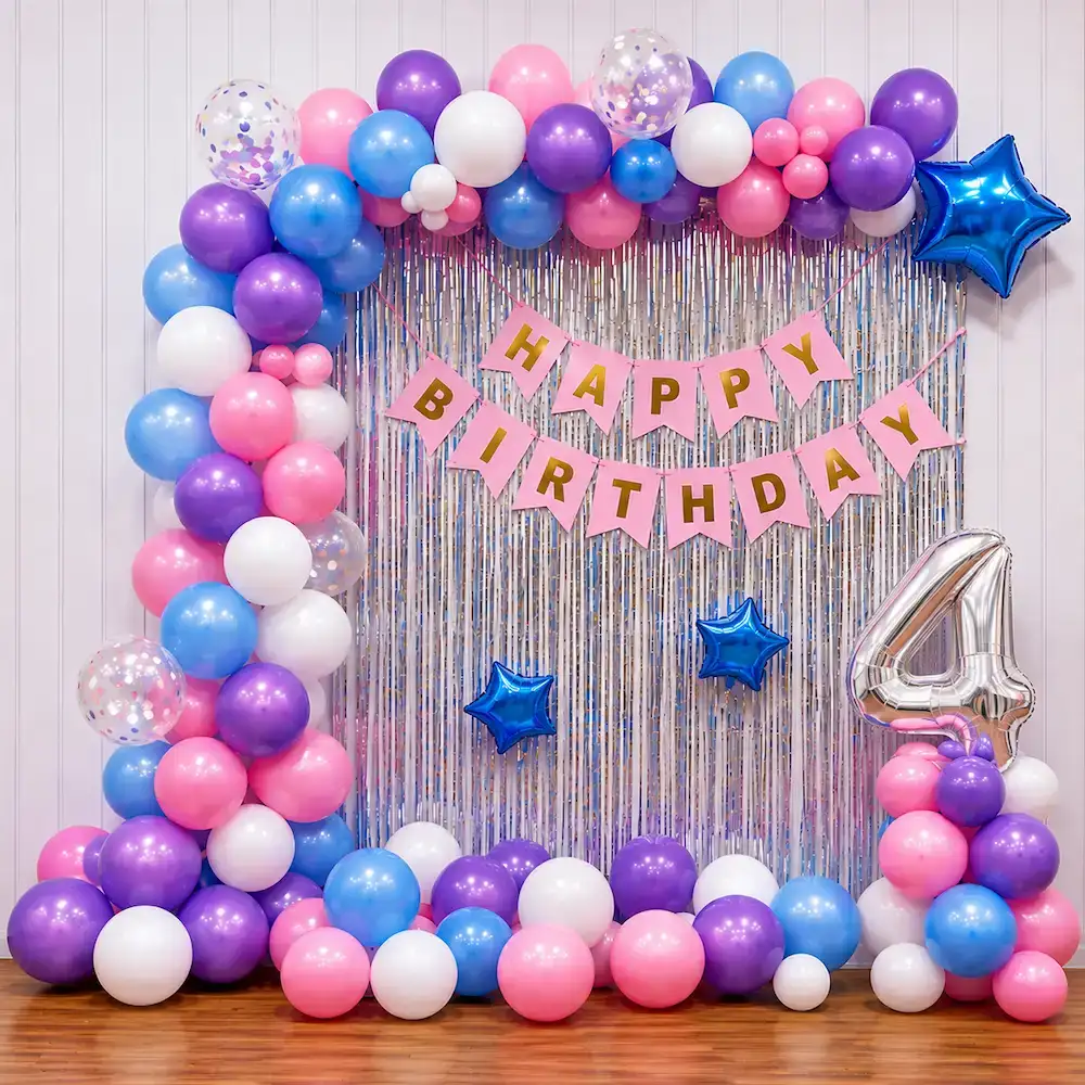 Kids 2nd Birthday Balloon Decoration for Kids Theme with balloon arch on wall of 170 balloons