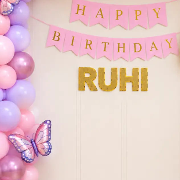 Butterfly Birthday Balloon Decoration at Home for Kids Theme with balloon arch of 180 balloons — photo 3
