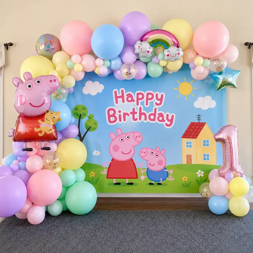 Peppa Pig Theme Birthday Decoration for Kids Theme with 180 balloon for backdrop decoration