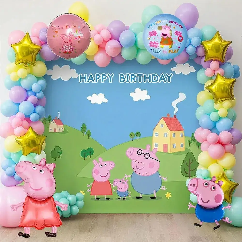 Peppa Pig Balloon Arch Decoration for Kids Theme with 180 balloon for backdrop decoration