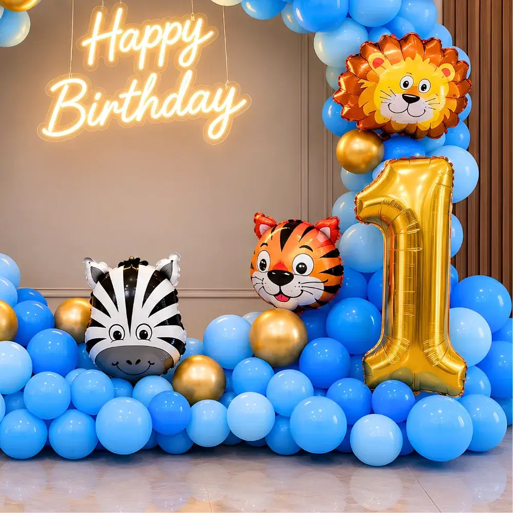 Animal Theme Birthday Decoration for Kids Theme with ring decorated with 200 balloons (180 pastel and 20 chrome balloons) — photo 2