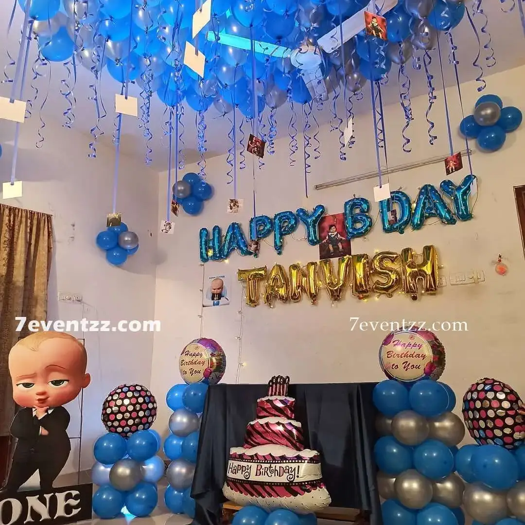 Boss Baby Hall Decoration for Kids Theme with 80 metallic balloons on ceiling — photo 2