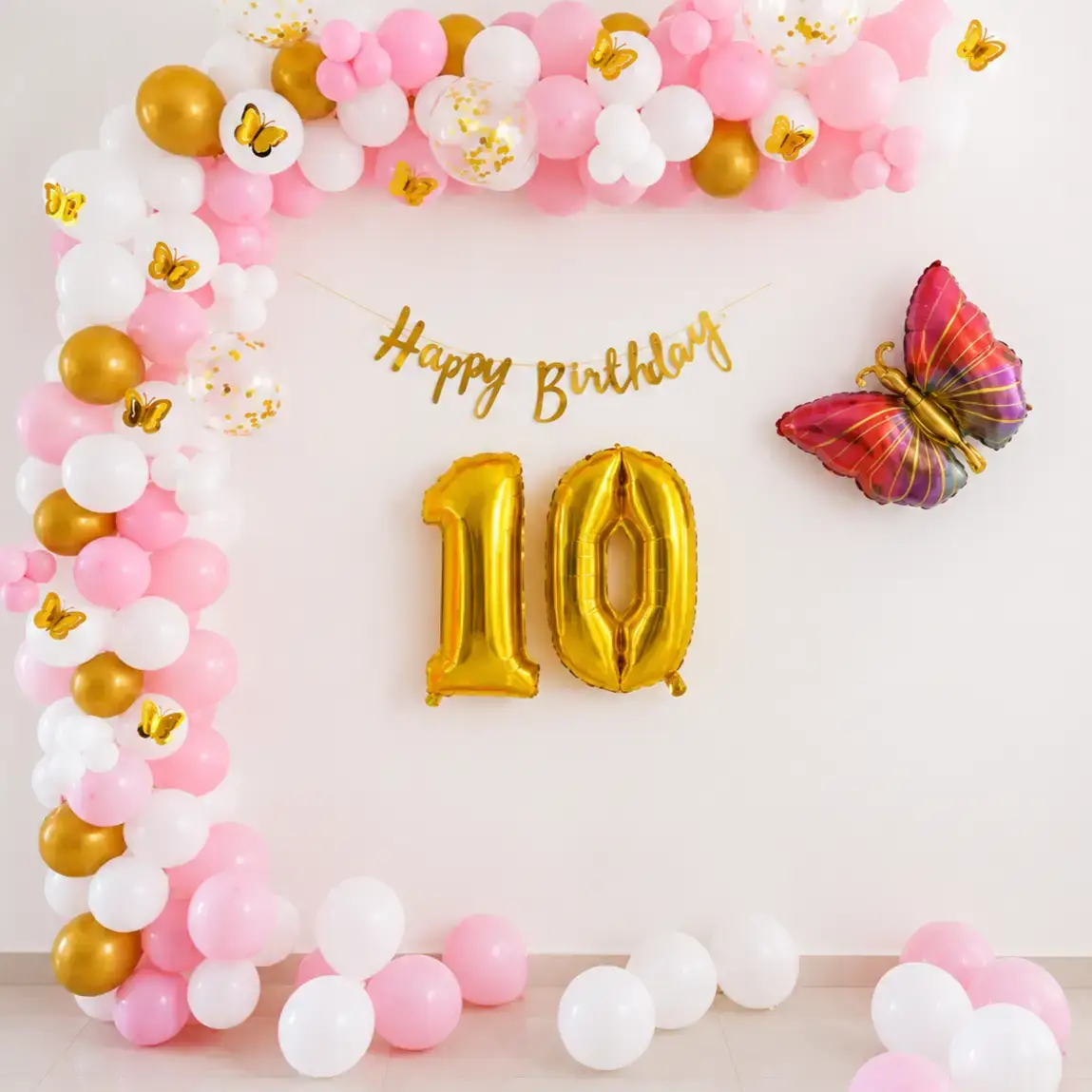 Butterfly Pastel Balloon Arch Kids Theme decoration with happy birthday banner — photo 2