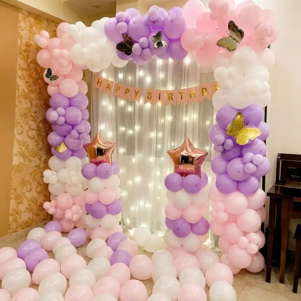 Butterfly Pastel Theme Birthday decoration with white backdrop with stand (8*8 feet) — photo 2