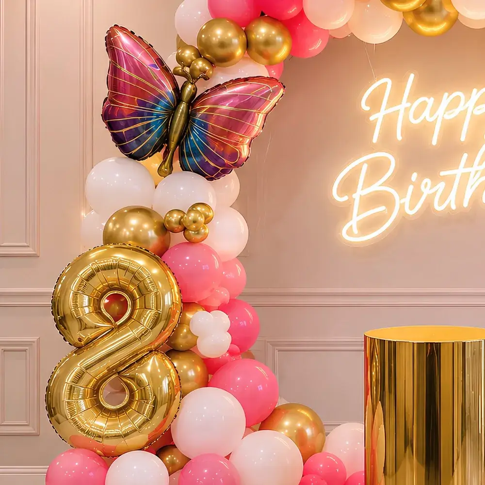Butterfly Ring Setup Kids Theme decoration with round stand with happy birthday neon light — photo 2
