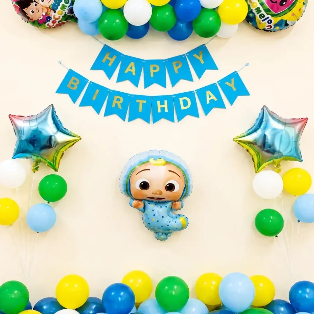 Cocomelon Birthday Decoration for Kids Theme with wall decor of 60 metallic balloons — photo 2
