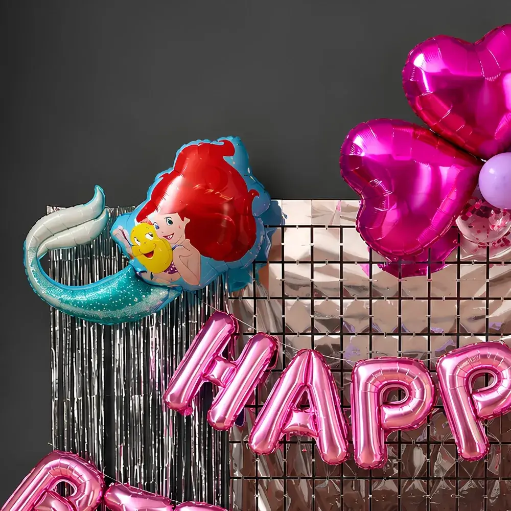 Colorful Mermaid Theme Decoration for Kids Theme with 2 foil curtains on wall — photo 2