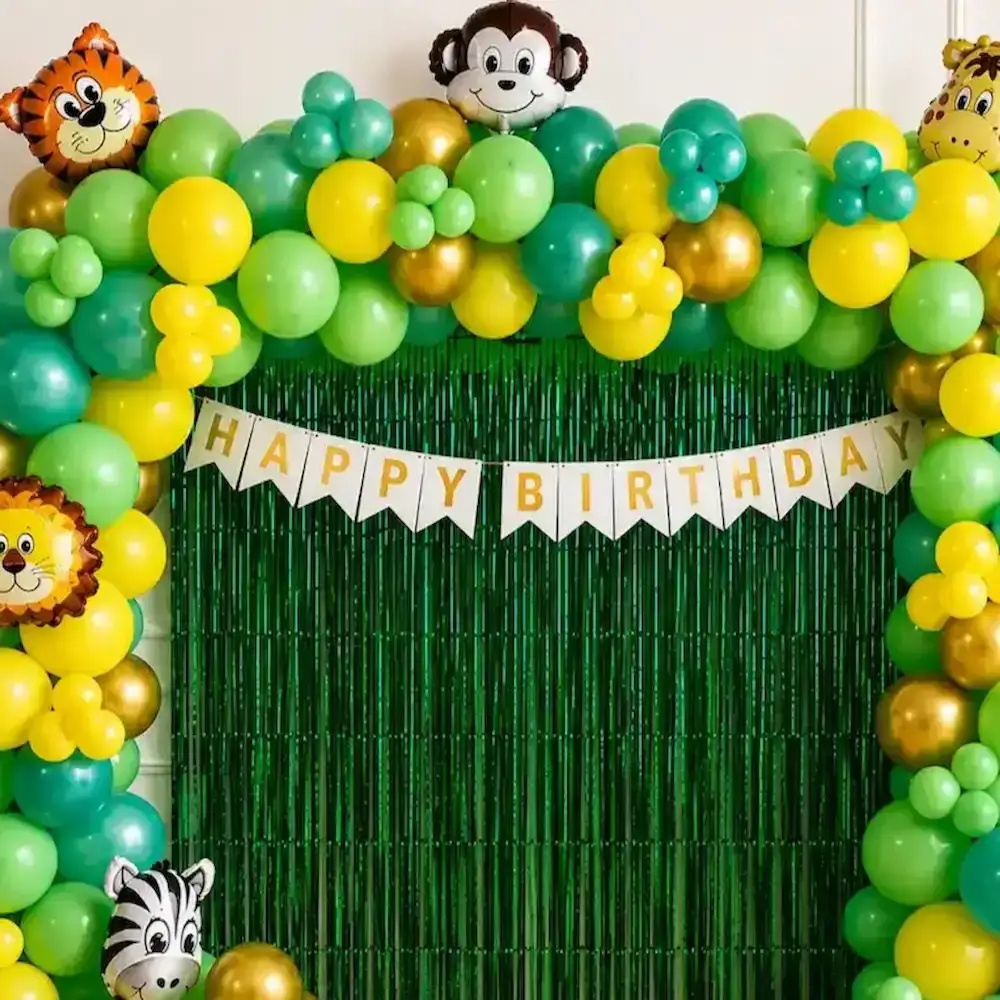 Jungle Animal Birthday Decoration for Kids at Home for Kids Theme with 200 balloons decorated on wall — photo 2