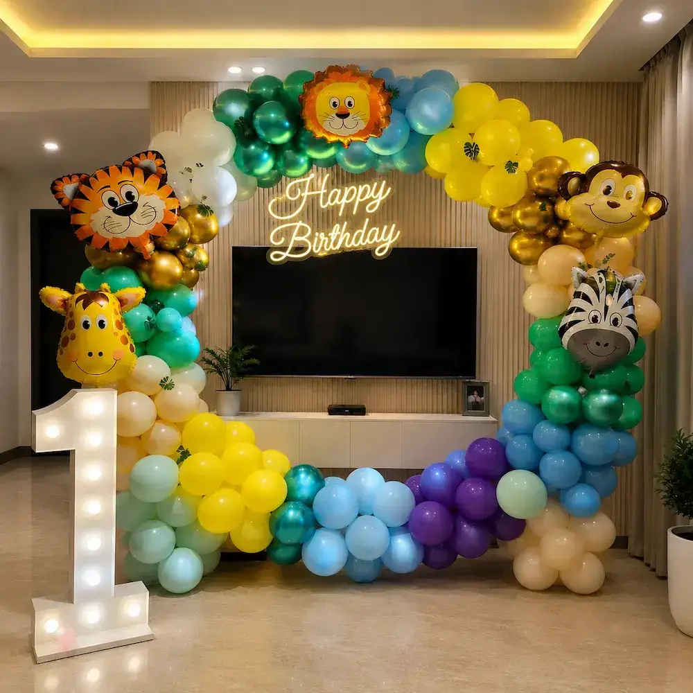 Jungle-themed birthday setup