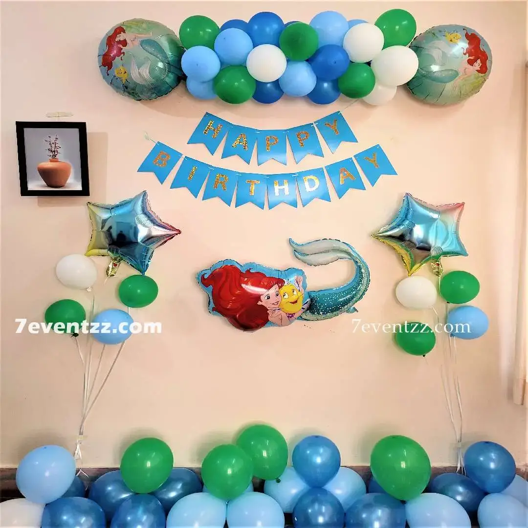 Mermaid Birthday Decoration for Kids Theme with wall décor of 60 metallic balloons — photo 2