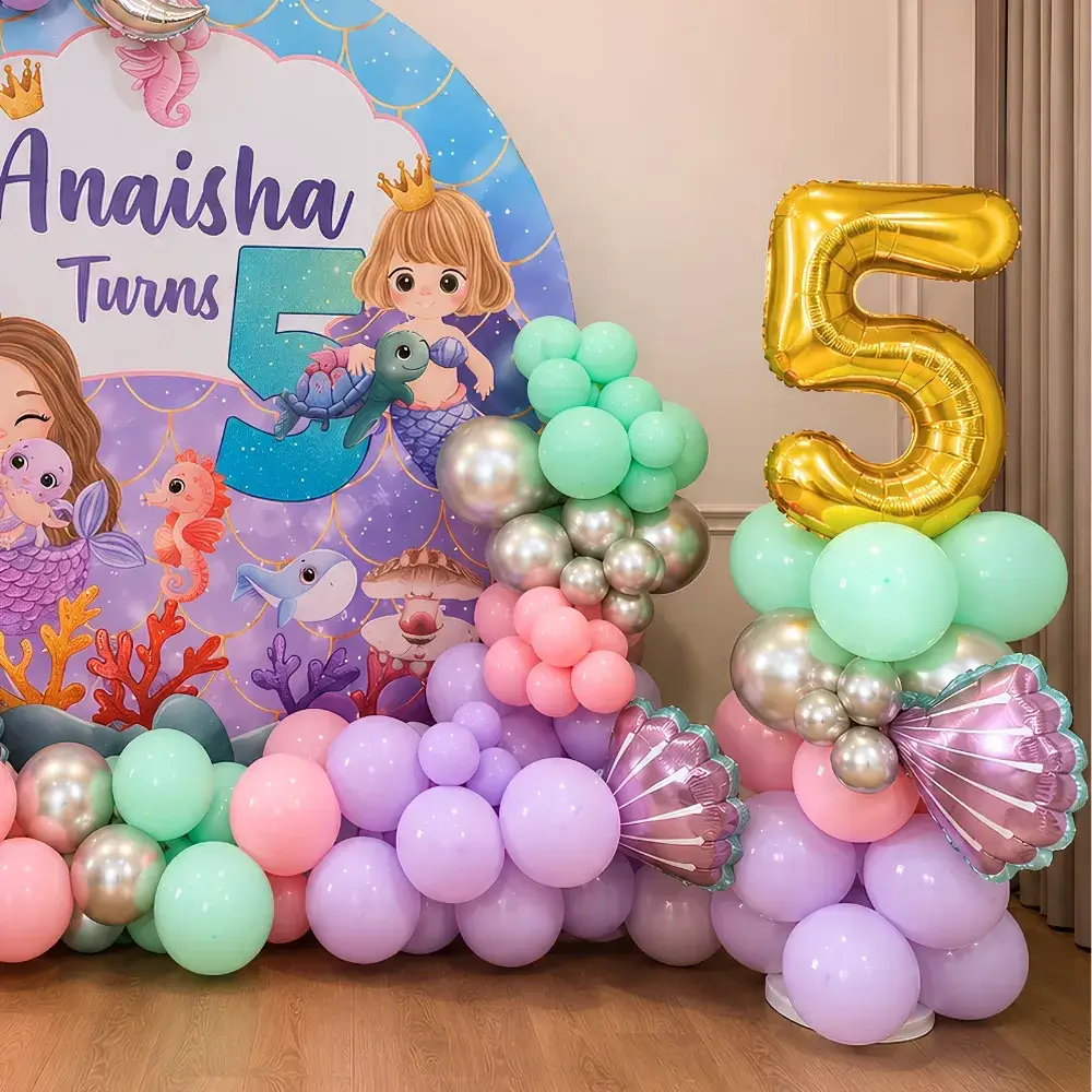 Mermaid Theme Birthday Backdrop Kids Theme decoration with customized backdrop (7*7 feet) — photo 2