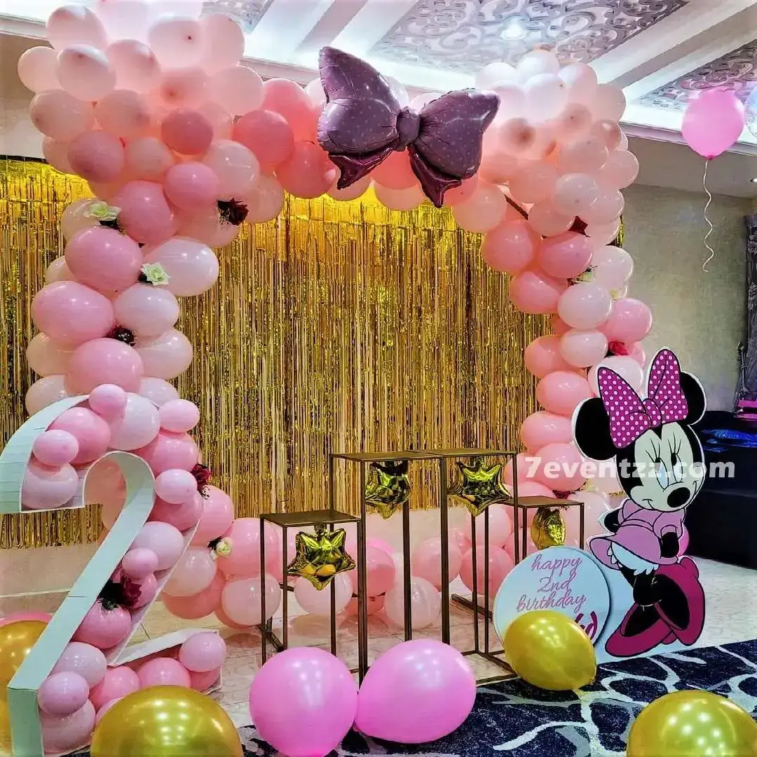 Minnie Mouse Stage Decoration with ring backdrop with happy birthday banner (7*7 feet) — photo 4